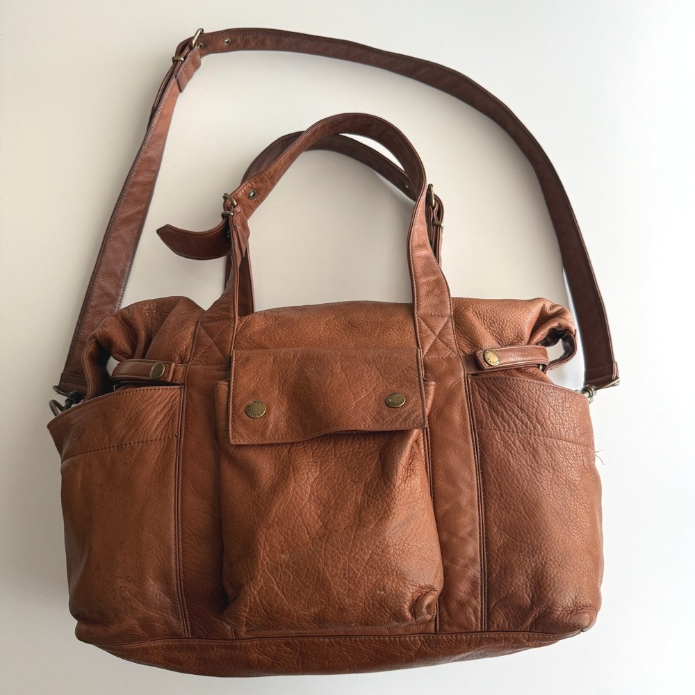 Not Rational Tan Leather Bag Tote with Adjustable Strap